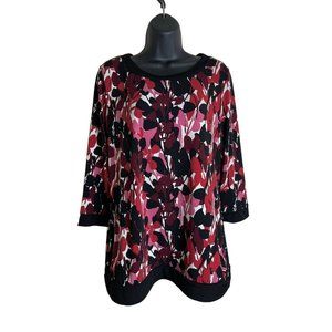 Dana Buchman Top Women Size M Long Sleeve Pink Black White Multi Stretch Blouse